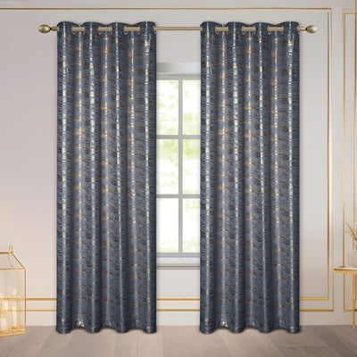 7 of 7:Myra Metallic Foil Streaks Pattern Grommet Window Curtain Panel, 54x84 Inches 