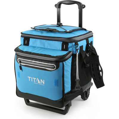 1 of 7:Titan 60 Can Deep Freeze Collapsible Rolling Cooler Cart with Wheels, Process Blue 