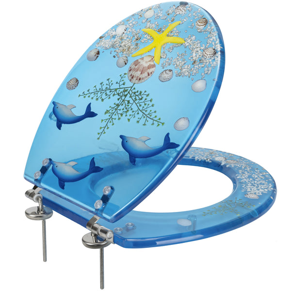 PREMIUS Polyresin Ocean Life Dolphins Toilet Seat, Clear-Blue, Standar – ShopBobbys