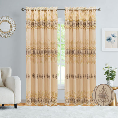 4 of 6:Vanessa Embroidered Rod Pocket Window Curtain Panel with Attached Valance, 54x84 Inches 
