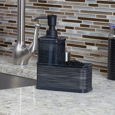 3 of 4:Home Basics Soap Dispenser with Basketweave Sponge Holder, Black, 18.6 oz 