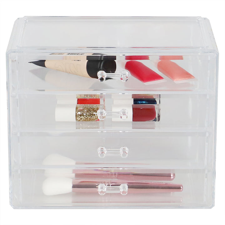 Spigo Home Cosmetic Organizer With Bamboo Lid, Clear, 6x3.5x5