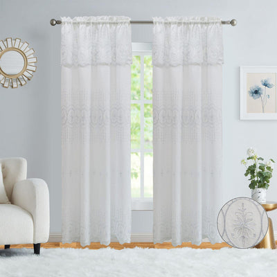 2 of 6:Vanessa Embroidered Rod Pocket Window Curtain Panel with Attached Valance, 54x84 Inches 