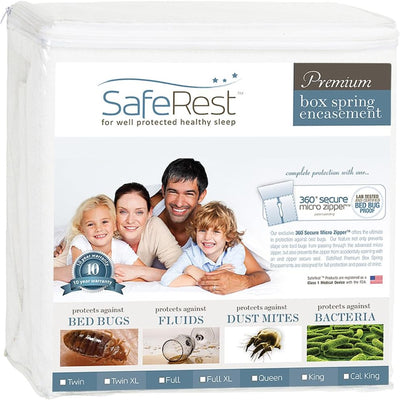 1 of 5:SafeRest Premium Thick Box Waterproof Spring Encasement, Up to 9 Inches, White, Queen 