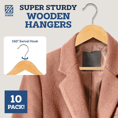 2 of 4:ZOBER 10 Piece High Grade Non Slip Wooden Suit Hangers, Natural 