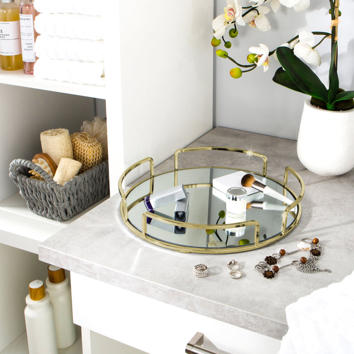 Home Details Modern Round Mirror Vanity Tray in Satin Gold Home Details Modern Round Mirror Vanity Tray in Satin Gold