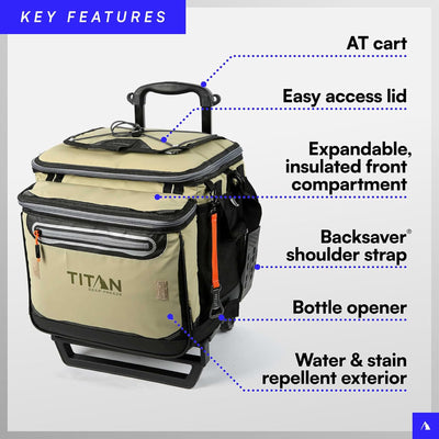 2 of 7:Titan 60 Can Deep Freeze Collapsible Rolling Cooler Cart with Wheels, Moss 