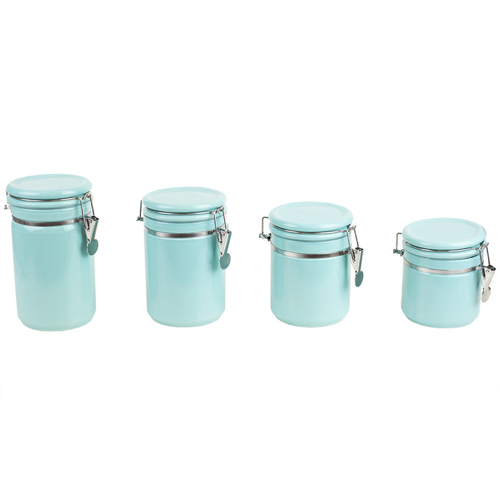 Premius Airtight 3-Piece Kitchen Glass Canister Set, Turquoise Blue