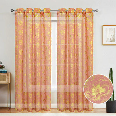 4 of 6:Atlanta Metallic Foil Floral Sheer Grommet Window Curtain Panel, 54x84 Inches 