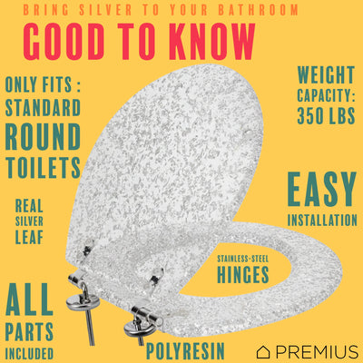 7 of 7:PREMIUS Polyresin Silver Leaf Toilet Seat, Clear, Standard Round, 17 Inches 