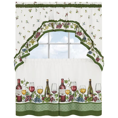 6 of 6:Achim Napa Printed Tier and Swag Kitchen Curtain Set, Green, 57x36 Inches 