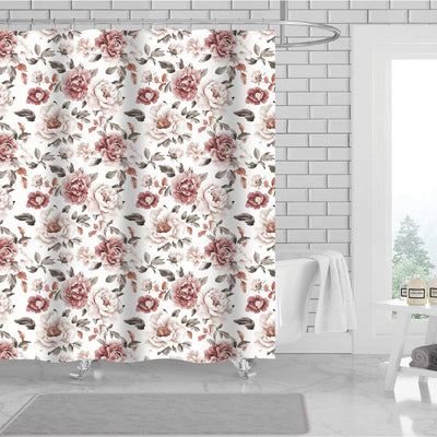 1 of 1:Josie Peony 13 Piece Canvas Shower Curtain with Hooks, Deep Pink-White, 70x72 Inches 