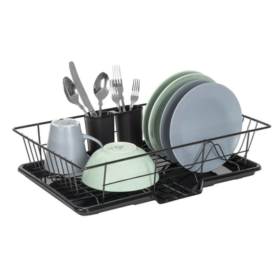 Premius 3-Piece Dish Drainer With Cutlery Holder, Black, 19x12x5 Inche ...