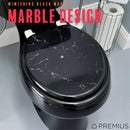 3 of 7:PREMIUS Printed MDF Wood Round Toilet Seat with Plastic Hinges, Black Marble, Standard 17 Inches 