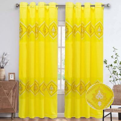 4 of 6:Carmen Damask Embroidered Chevron Design Grommet Window Curtain Panel, 54x84 Inches 