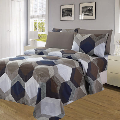 4 of 4:Essentials Neutral 4 & 6 Piece Printed Wrinkle-Free Sheet Set, Honeycomb 