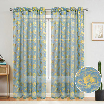 3 of 6:Atlanta Metallic Foil Floral Sheer Grommet Window Curtain Panel, 54x84 Inches 