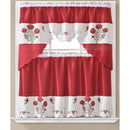1 of 1:Emily 3 Piece Embroidered Kitchen Curtain Set, Burgundy, Swag 60x36, Tiers 30x36 Inches 