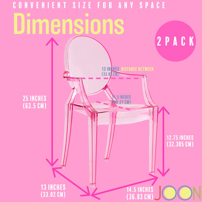 22 of 23:JOON 2 Pack Kids Ghost Chairs with Armrest, 25x13x14.5 Inches, Transparent 