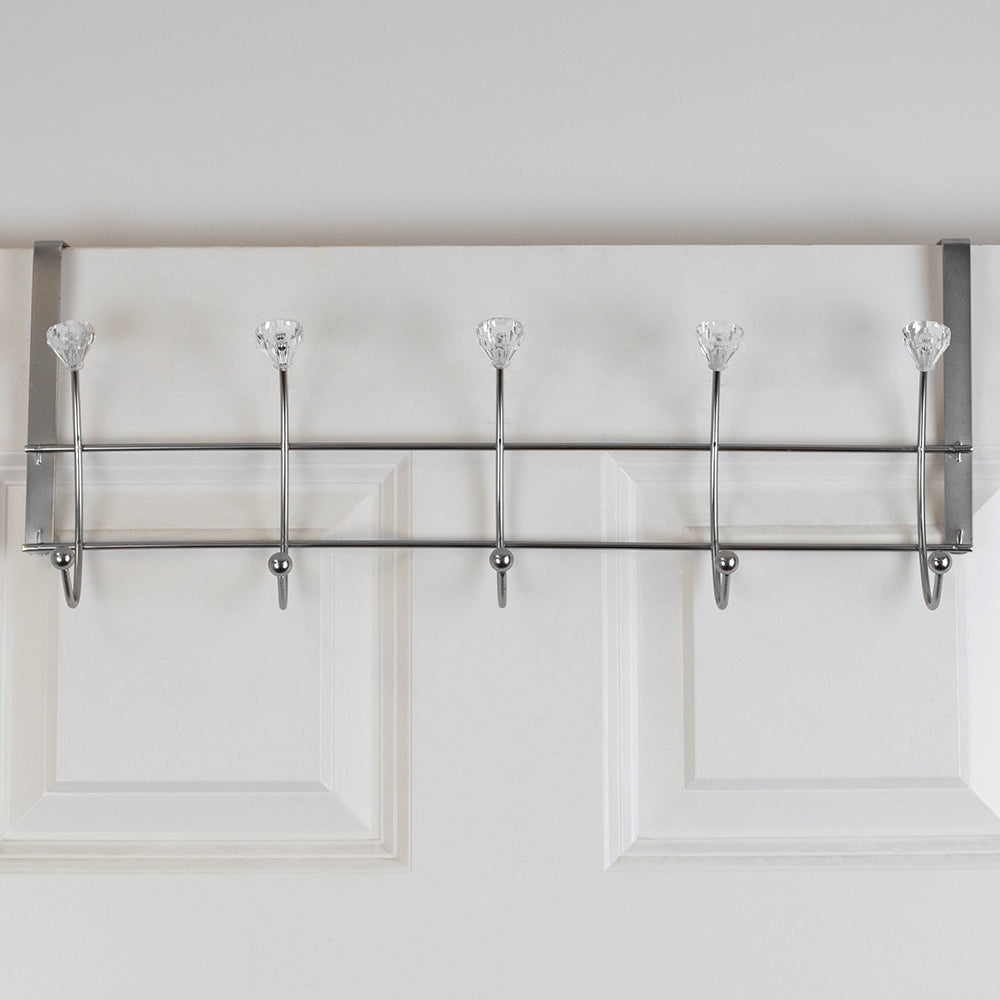 Home Basics 5 Hook Hanging Rack with Crystal Knobs, Chrome – ShopBobbys