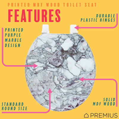 2 of 7:PREMIUS Wood Toilet Seat, Purple Marble, Standard Round, 17 Inches 