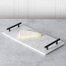 1 of 1:Sophia Grace Rectangle Marble Serving Tray, White Marble, Black Handles, 15.75x8x1.5 Inches 