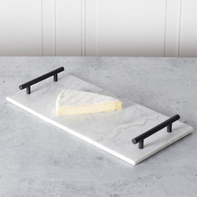 1 of 1:Sophia Grace Rectangle Marble Serving Tray, White Marble, Black Handles, 15.75x8x1.5 Inches 