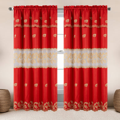 1 of 6:Kaylani Macramé Embroidered Window Curtain Panel with Valance, 55x84 Inches 