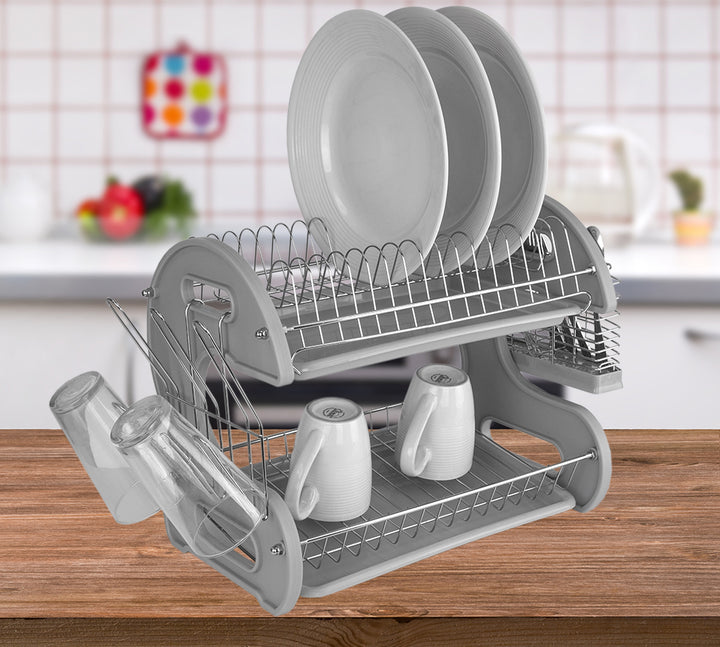 Home Basics 2-Tier Deluxe Dish Drainer, Red