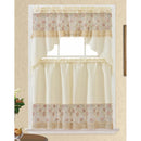 1 of 1:Pink Rose 3 Piece Embroidered Kitchen Curtain Set, Beige, Swag 58x36, Tiers 30x36 Inches 