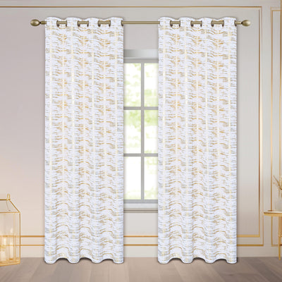 3 of 7:Myra Metallic Foil Streaks Pattern Grommet Window Curtain Panel, 54x84 Inches 