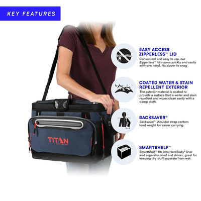 3 of 6:Titan 30 Can Deep Freezer Zipperless Soft Cooler with HardBody Liner, Navy Blue 