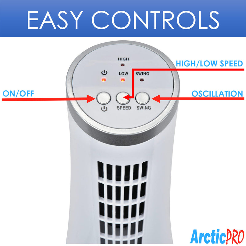 Arctic-Pro Desktop Oscillating Slim Mini Tower Fan, White, 12 Inches