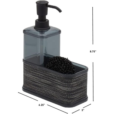 4 of 4:Home Basics Soap Dispenser with Basketweave Sponge Holder, Black, 18.6 oz 