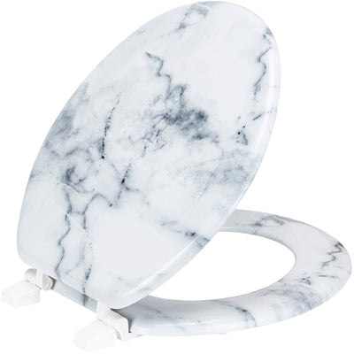 1 of 7:PREMIUS Wood Toilet Seat, White Marble, Standard Round, 17 Inches 