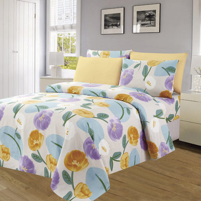 3 of 4:Essentials Bright 4 & 6 Piece Printed Wrinkle-Free Sheet Set, Harmony Bloom 