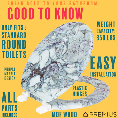 7 of 7:PREMIUS Wood Toilet Seat, Purple Marble, Standard Round, 17 Inches 