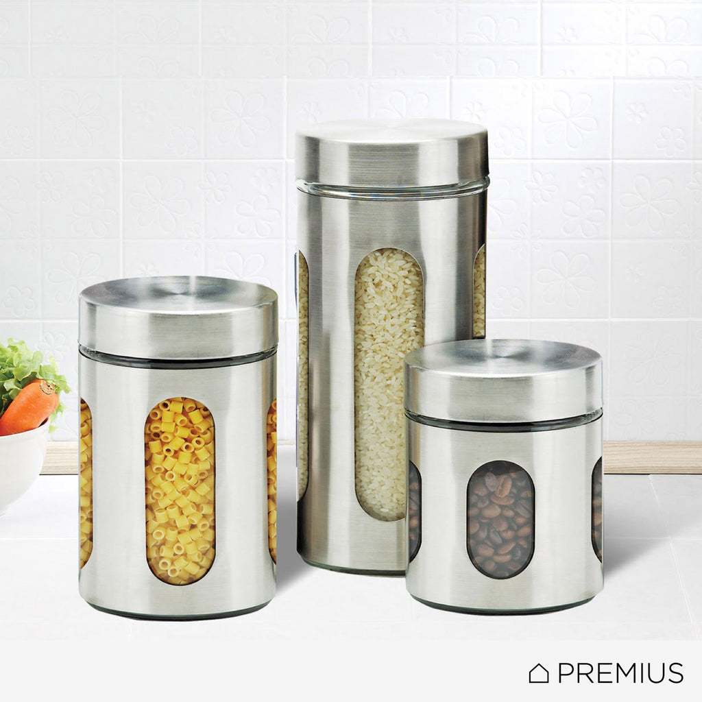 Amisglass Clotino Set of 3, Glass Kitchen Canister - Set of 3