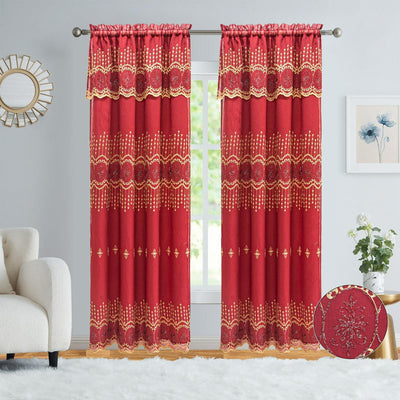 1 of 6:Vanessa Embroidered Rod Pocket Window Curtain Panel with Attached Valance, 54x84 Inches 