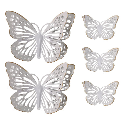 1 of 2:PREMIUS 5 Piece Metal Butterfly Wall Decor Set, White-Gold, (3) 6 Inches, (2) 12 Inches 