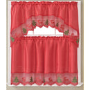 1 of 2:Ensemble de rideaux de cuisine Jovie à motif sapin de Noël avec franges, rouge, cantonnière 60 x 36 pouces, niveaux 30 x 36 pouces 