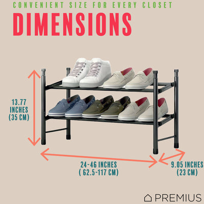 5 of 6:PREMIUS 2-Tier Expandable Shoe Rack, Black, 29x12x16.5 Inches 