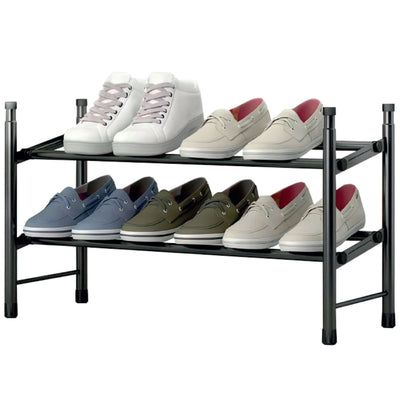 1 of 6:PREMIUS 2-Tier Expandable Shoe Rack, Black, 29x12x16.5 Inches 
