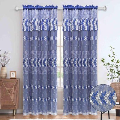 2 of 6:Dana Embroidered Rod Pocket Window Curtain Panel with Attached Valance, 54x84 Inches 