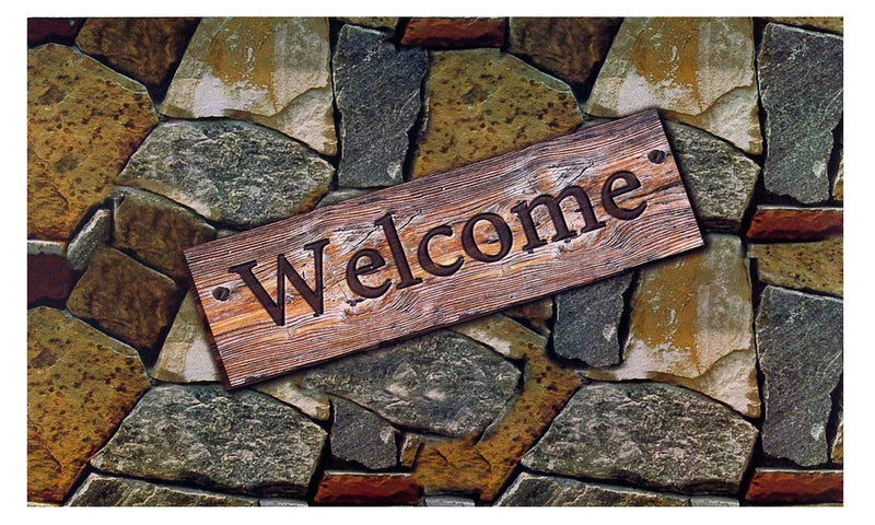 Heavy Duty Outdoor Mat Welcome Design Quarry Stone, 18x30 Inches