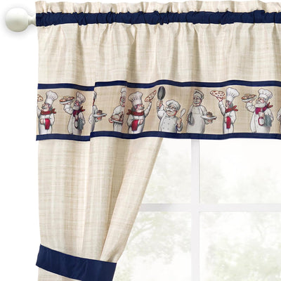 2 of 3:Achim Bon Appetit Printed Cottage Kitchen Curtain Set, Navy, 57x36 Inches 
