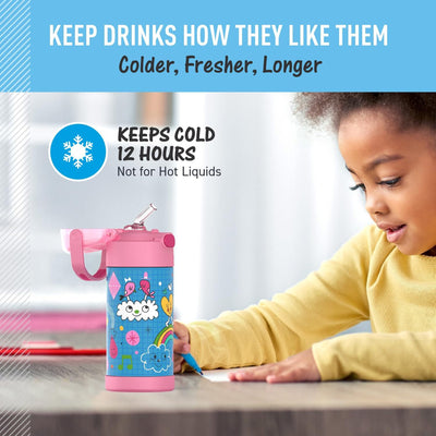 4 of 4:Thermos Kids Water Bottle Vacuum Insulated Stainless Steel with Straw, Sketches, 12 Ounces 