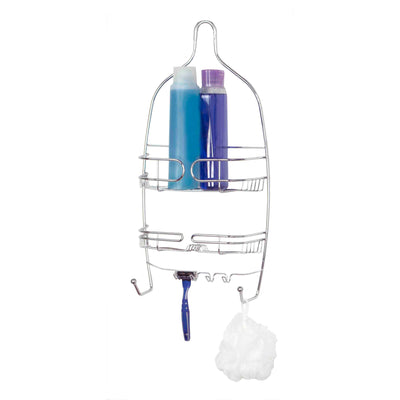 1 of 4:Étagère de douche Home Basics en acier chromé, argent, 26 x 10,5 x 52,7 cm 