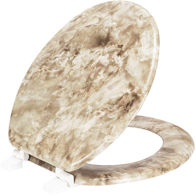 1 of 7:PREMIUS Wood Toilet Seat, Beige Marble, Standard Round, 17 Inches 