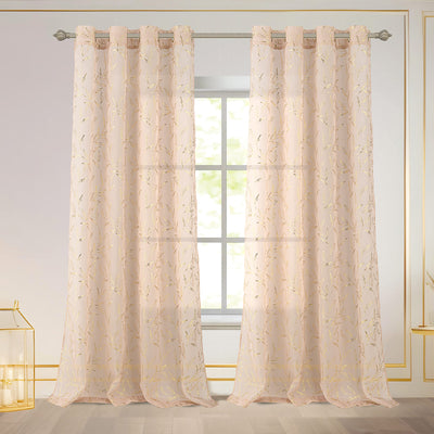 6 of 7:Abira Metallic Leaf Sheer Grommet Window Curtain Panel, 55x84 Inches 